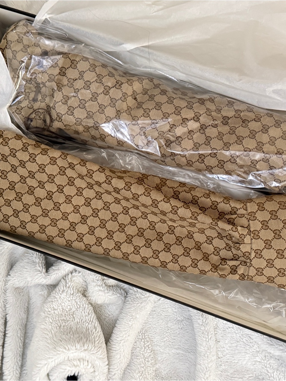 Gucci Tan GG Monogram Over-the-Knee Tie Boots - Picture 5 of 7